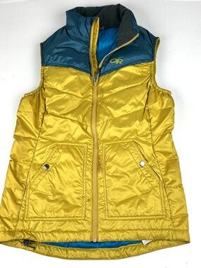 Outdoor Research Transcendent Down Vest Womens Small Gold Sleeveless Full-Zip